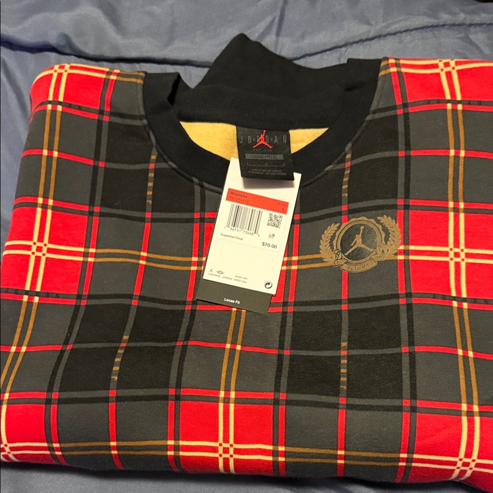 Jordan Red Black Plaid Crewneck Sweater - Picture 2 of 6
